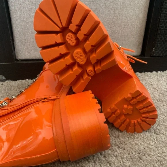 Jeffrey Campbell Czech Orange Lace-Up Ankle Boots faux leather 6M - Picture 5 of 9